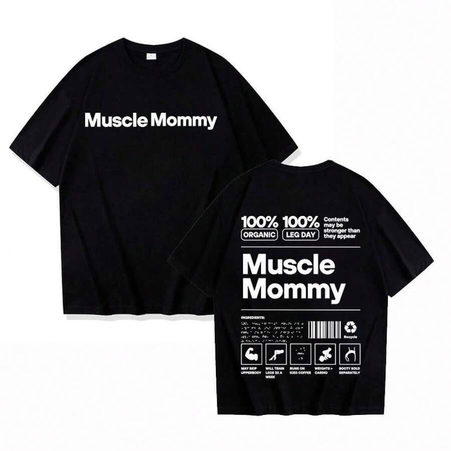 Camisetas Vintage Divertidas de Gimnasio para Mamá Musculosa, para Hombre y Mujer, de Moda, Cuello Redondo, Manga Corta, Casual de Verano, con Estampado de Letras, para Parejas - Negro - Ver 1