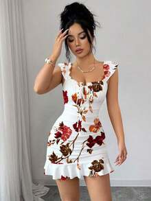 Women Midi Dresses - Black and White 5 - View 6
