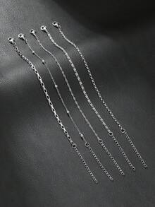 Set de 5 piezas de pulsera de acero inoxidable con cadena de ola y cuentas, adecuado para familia, amigos, parejas, uso diario, regalo - Conjunto de pulseras de acero inoxidable - Ver 4