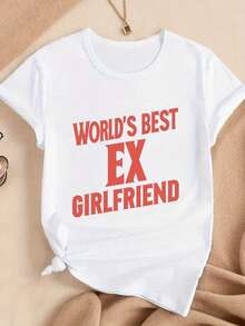 Playeras de Mujer de Algodón Oversize Moda 2026, Camiseta Cómoda para Mujer "Ex-Girlfriend", Suave y Acogedora, Simple para Uso Diario, Manga Corta. - Blanco - Ver 7