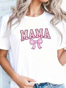 1 pieza Camiseta Gráfica para Mujer "Mama" 100% 180gsm - Lazo Rosa y Acabado Brillante, Estética Retro, Manga Corta, Cuello Redondo - Ropa Casual Cómoda, Regalo para el Día de la Madre en Primavera, Versátil para Todas las Temporadas S180g Algodón 100% - Blanco 1 - Ver 8