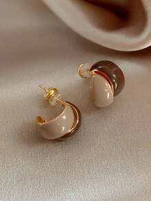 1 Đôi bông tai sang trọng, tối giản, thanh lịch, cá tính, phù hợp để đeo hàng ngày và dự tiệc, kiểu dáng cổ điển Pháp dành cho nữ - Cà phê nâu - Xem 2