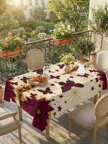 1/2pcs Tablecloth, Vintage Red & Gold Floral Butterfly Pattern Tablecloth, Polyester Material, Suitable For Kitchen, Dining Room, Coffee Table, Picnic, Camping, Countryside Decor, Square Or Round Shape, Holiday Atmosphere Table Decor - Multicolor - View 20