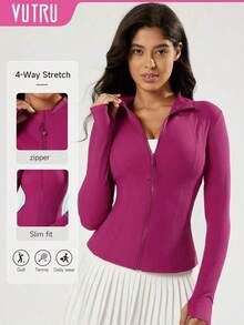 2026 VUTRU Women's Slim Fit Sports Jacket With Thumbholes And High Collar, Spring - 紫紅色 - 查看 9