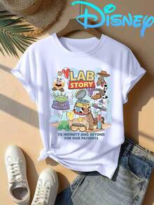 Disney Toy Story Lab Story Fun Printed T-Shirt Round Neck Short Sleeve, Suitable For Everyday Wear, Easy To Wear In Summer, Micro-Elastic, Breathable, Outdoor Holiday, Gift T-Shirt, Holiday Gift, Perfect Gift - 白色 - 查看 6