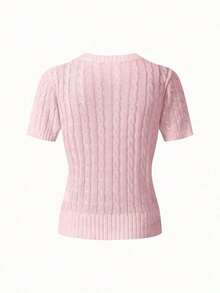 Suéter blanco, negro, caqui de primavera y verano con estilo minimalista de moda, casual de negocios, elegante para vacaciones, versátil y de ajuste ceñido, estilo retro coreano - Rosa - Ver 5