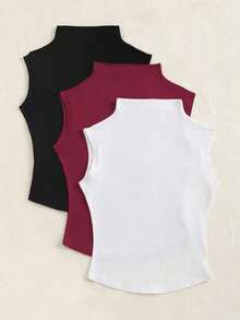 Camiseta sin mangas casual de mujer con cuello de pie - Multicolor 17 - Ver 4