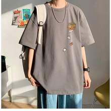 Camiseta de manga corta para hombre, tallas M-8XL, estilo coreano, holgada, estilo vintage americano, con estampado de gatito de dibujos animados, versátil, a la moda, para parejas. - Blanco - Ver 5