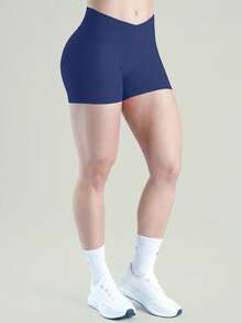 UONNOU Women's Seamless Shorts For Summer, V-Shaped Waist, Ruched Design, Shaping Waist & Hip Curves, Suitable For Yoga & Daily Wear Sports - Navy Blue - View 6