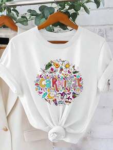 Women's Casual Summer T-Shirt, Loose And Comfortable Blouse, Beautiful Women's Blouses 100% Cotton, Durable, Machine Washable, Round Neck, Ideal For Carnival Parties, Casual Outfits And To Match With Other Clothes. - 白色 - 查看 7