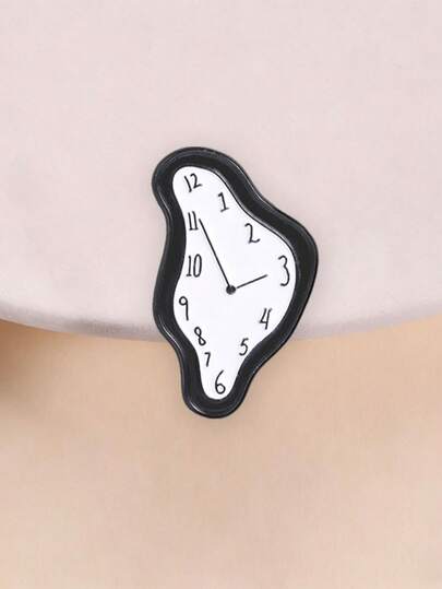 1 pièce Broche émaillée vintage surréaliste, accessoire de mode avec design d'horloge asymétrique et déformée, cadeau pour les amis
