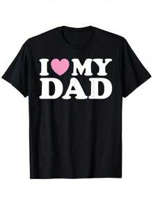 Camiseta unisex "Amo a mi papá" - Estilo casual de cuello redondo, ideal como regalo para el Día de la Madre, el Día del Padre, el Día de San Valentín o aniversarios.Cómoda para usar durante todo el año, adecuada tanto para mamá como para papá. - Negro - Ver 1