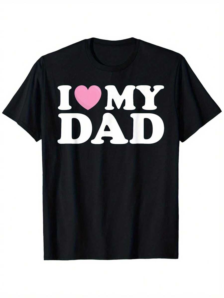 Camiseta unisex "Amo a mi papá" - Estilo casual de cuello redondo, ideal como regalo para el Día de la Madre, el Día del Padre, el Día de San Valentín o aniversarios.Cómoda para usar durante todo el año, adecuada tanto para mamá como para papá. - Negro - Ver 1