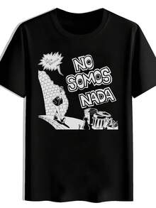 Camiseta Vintage de Banda de Rock para Hombres - Diseño de Música Española "No Somos Nada" con Personaje de Dibujos Animados, Tejido Elástico, Camiseta Casual para Conciertos y Viajes - Negro - Ver 1