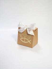 10pcs First Communion Favor Boxes With Cross Fish Symbol And Satin Ribbon Bow, Religious Candy Gift Boxes For Baptism Christening Holy Communion Party Decorations, Elegant White And Kraft Paper Treat Boxes For Cookies Chocolates Small Gifts Easy To Assemble - 7X5X7cm - View 14