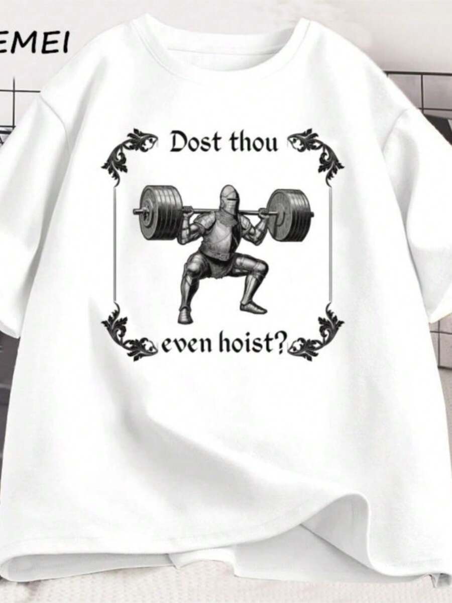 blusas para mujer Funny Gym T-Shirt Vintage Dost Thou Even Hoist Tshirt Casual Short Sleeve Male Clothes Cotton Tshirt Harajuku Oversized Tee - Blanco - Ver 1