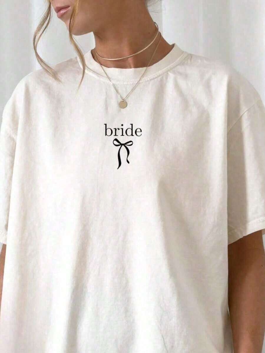 1 camiseta de novia, camiseta de futura novia, camiseta para despedida de soltera, camiseta para fiesta nupcial, camiseta de novia, camiseta informal y elegante, ropa deportiva, 100% algodón, transpirable y cómoda, 180g de algodón 100%. - Blanco - Ver 1