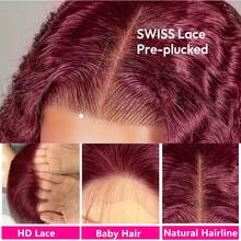 30 Inch Burgundy Wig Human Hair 99j Burgundy 250 Density 13x4 Deep Wave Lace Front Wigs Human Hair Pre Plucked HD Transparent Lace Frontal Wigs For Women Red Colored Wig - S99J - Xem 6