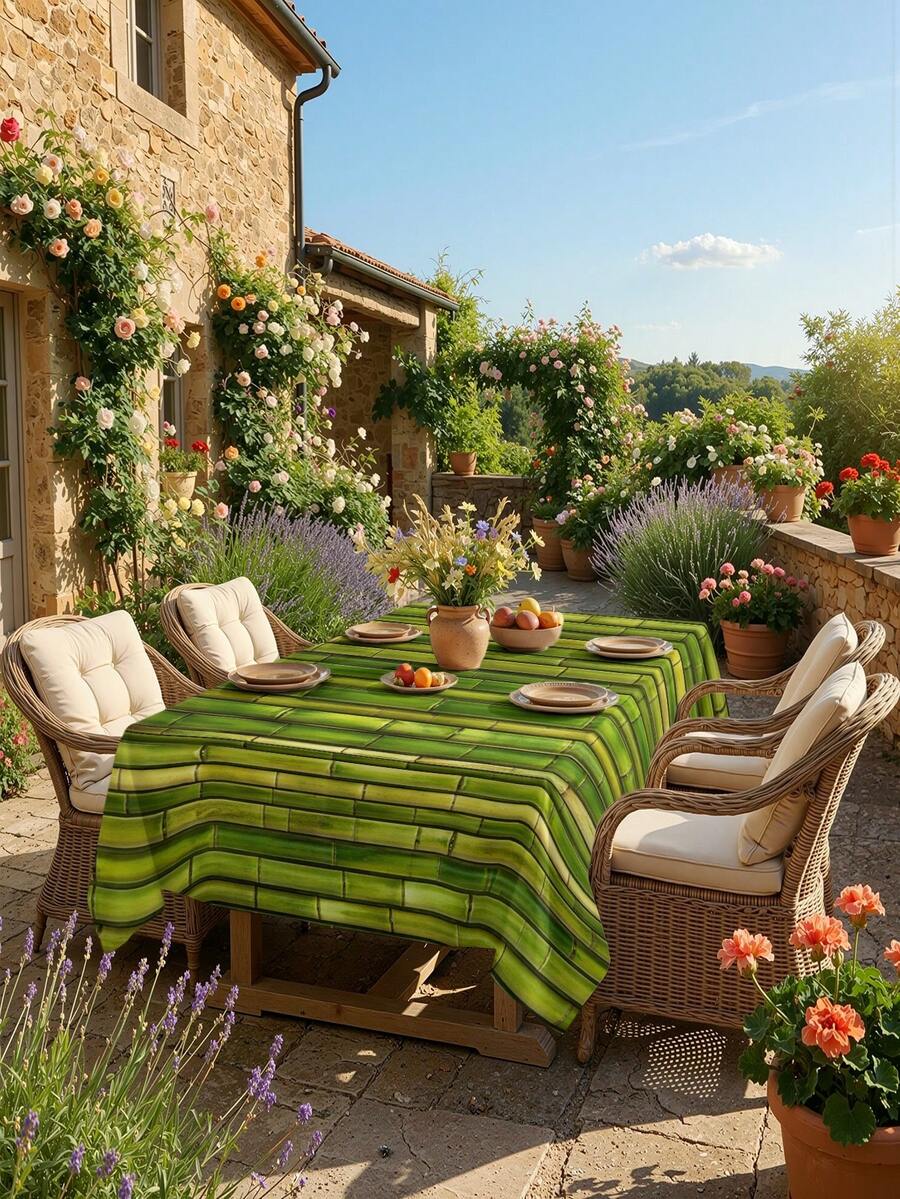 1/2pcs Tablecloth, Bamboo Pattern Tablecloth, Polyester Material, Suitable For Kitchen, Dining Room, Coffee Table, Picnic, Camping, Countryside Decor, Square Or Round Shape Available, Tabletop Protection, Holiday Decoration, Natural Fresh Style - Multicolor - View 1