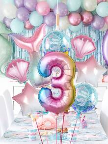 8件套美人鱼主题数字生日气球套装，包含彩虹渐变数字0-9、美人鱼尾巴、贝壳和星星铝箔气球，适用于美人鱼主题派对、生日派对、海洋主题派对装饰、美人鱼公主派对、家居装饰、摄影道具。 - 彩色 - 查看 5