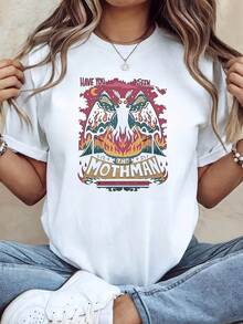 Nuevo modelo 2026,% algodón, adecuado para primavera y verano, corte holgado, ropa casual, diseño moderno, material duradero, camiseta de mujer de primavera-verano con estampado de alta calidad. Perfecta para vacaciones en la playa, viajes a la playa, campamentos de verano, ropa casual, reuniones temáticas de vacaciones, camisetas de manga corta adecuadas para el uso diario. - Blanco - Ver 6