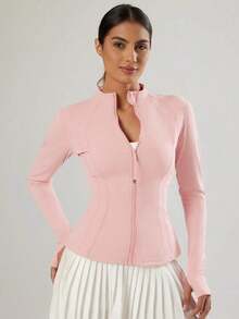2026 VUTRU Women's Slim Fit Sports Jacket With Thumbholes And High Collar, Spring - Rose - View 6