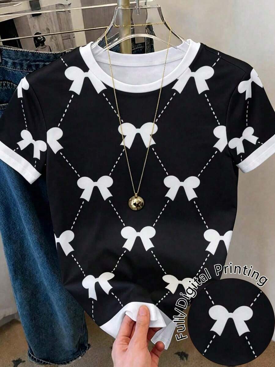 Camiseta de manga corta con cuello redondo, versátil y casual para mujer de , adecuada para el Día de San Valentín. - Multicolor 4 - Ver 1