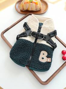 PETCIRCLE 1件宠物衣服，狗狗/猫咪服装，小型犬/幼犬套装，可爱宠物衣服，狗狗衣服，小型犬秋冬保暖舒适抓绒拼接背带背心 - 绿白 - 彩色 - 查看 12