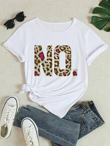 Camiseta estampada de cuello redondo |     Estampado plano 2D, estilo casual, patrón de letras, adecuado para primavera, verano y otoño - Moda femenina para uso diario, talla estándar B1 - Camiseta unisex de algodón de manga corta y cuello redondo, estilo vintage urbano. - Blanco - Ver 2