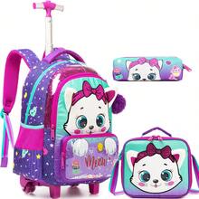 Mochila con ruedas para niñas con bolso bandolera y estuche para lápices, set de 3 piezas de mochila escolar para la vuelta al cole - Bolso con ruedas para niñas - Ver 14