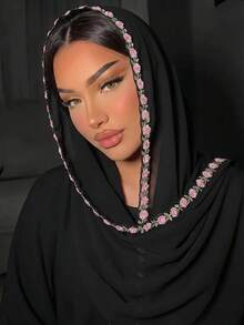 1pc Women's Chiffon Printed Embroidered Lace Trim Headscarf Scarf Shawl Suitable For Party Wedding Holiday Wear Abaya - Multicolor - View 14