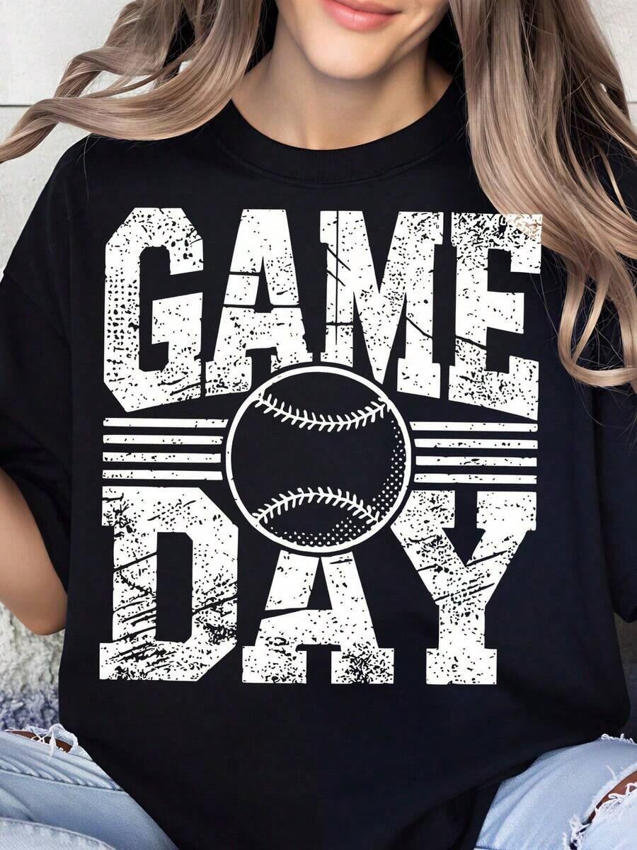 100% Cotton, Women's Baseball T-Shirt, Soft And Comfortable, Ideal For Sports Fans, Team Spirit Outfit, Perfect For Game Day Events And Baseball Season. - 黑色 - 查看 1