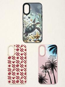 3pcs Summer Beach-Themed Phone Case Set: Ocean Turtle & Starfish, Palm Tree Graphic, Red Plaid Seashell & Lobster Print, Shockproof Full Coverage Phone Covers Compatible With IPhone 11/17/17 Pro/17 Pro Max, Galaxy S25 Ultra. Suitable For Mother's Day, Valentine's Day, Birthday, Easter, Spring/Summer Seasons, Back To School Gifts, Daily Use. - Multicolor - View 27
