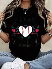 Camiseta con Estampado de Béisbol "In My T Ball Mom Era" para Mujer - Estilo Urbano Vintage Unisex, Holgada, de Algodón, Manga Corta, Cuello Redondo, 100% Algodón - Negro - Ver 7