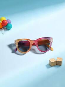 1 pieza Gafas de moda redondas personalizadas con purpurina retro para niños y niñas de 6-10 años, montura de policarbonato ligera, lentes con tinte suave, adecuadas para juegos al aire libre en vacaciones con estuche para gafas - Multicolor - Ver 4