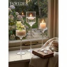 Tall Glass Candle Holder: Long Stem Floating Candle Holders Tealight Votive And Pillar Large Centerpieces Wedding Table Party Home Set Of 3 - 1 套(3 件) - 查看 8