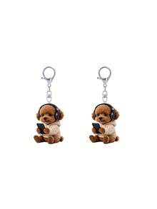 2D Flat Cute Teddy Bear Phone Pattern Keychain, Cute Pet Dog Milk Tea Cup Shaped Keychain, Suitable For Couples And Pet Owners, Novel Acrylic Design Keychain Decoration, Durable And Lightweight, Suitable For Car Keychain, Phone Keychain, Backpack And Wallet Keychain Decoration, Can Be Used As Birthday Gift, Pet Couples Gift, Car Keychain Pendant - Multicolor - View 13