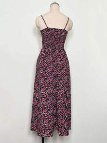 Vestido tirantes estampado escote en V cintura marcada estilo europeo - Morado - Ver 9