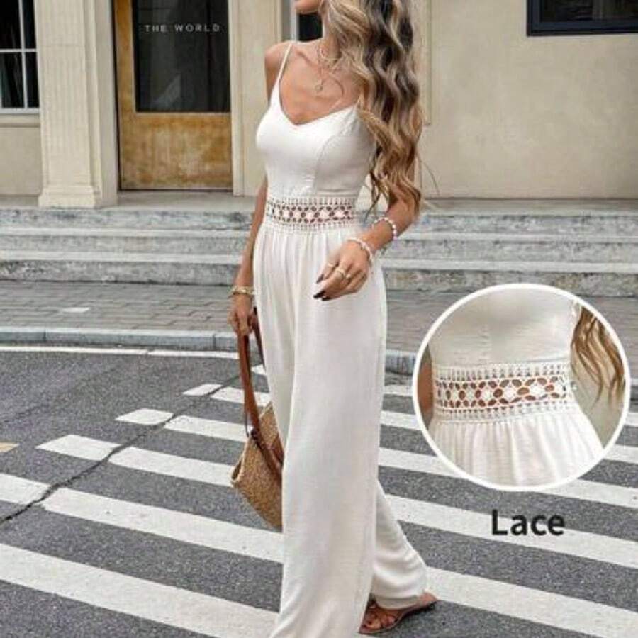 Mono de mujer de unicolor con tirantes finos, ajustado y con recortes, sin mangas, de moda para el verano - Albaricoque - Ver 1