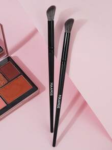 MAANGE 2支装专业眼部化妆刷，适用于眼影、眉毛等，化妆工具，刷毛柔软，便携旅行装 - 黑色 - 查看 3
