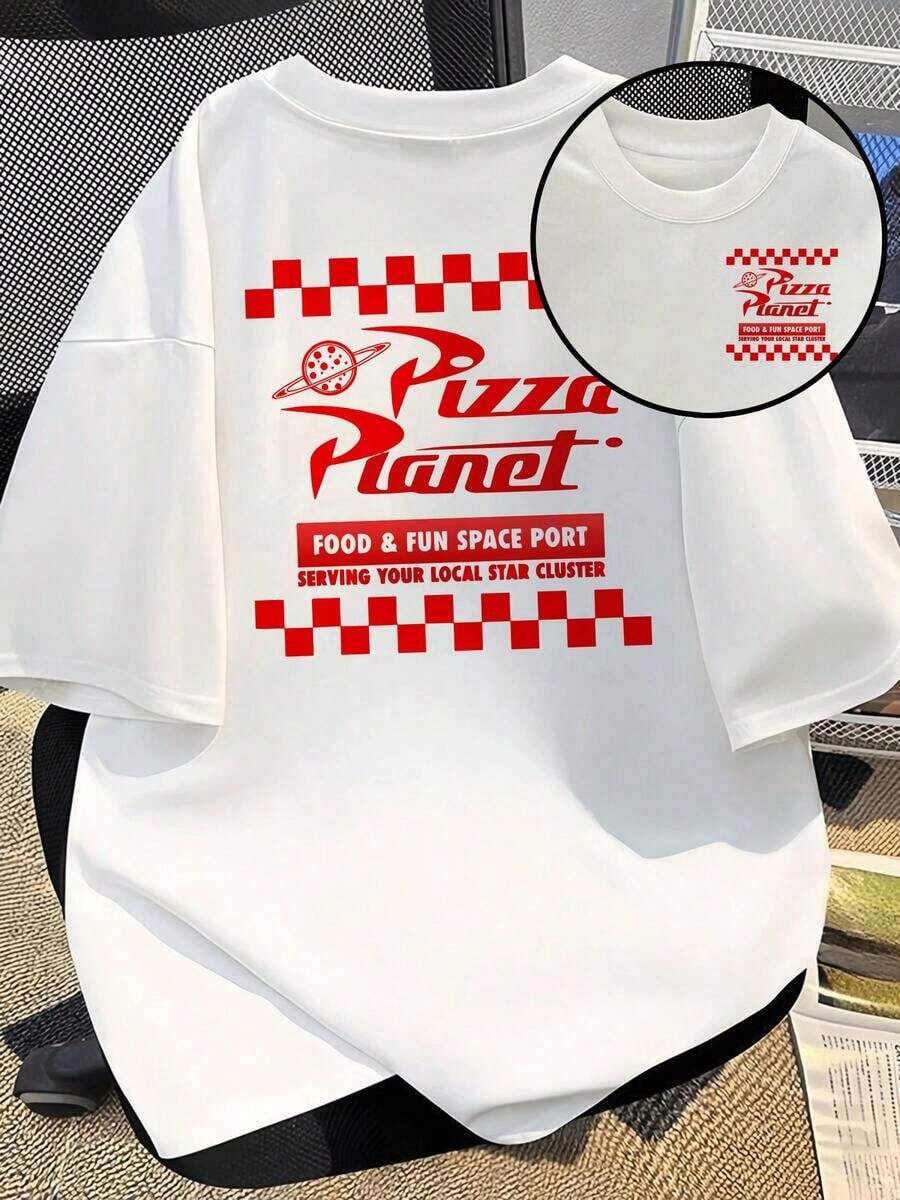 NewSummerCasualCamiseta de mujer 220g con estampado doble cara de Pizza Planeta,puerto espacial y diseño ajedrezado Estilo casual y moderno,100% algodón para máxima comodidad-Vintage Street Style Unisex Loose Cotton Short Sleeve Crew Neck T-Shirt - Blanco - Ver 1