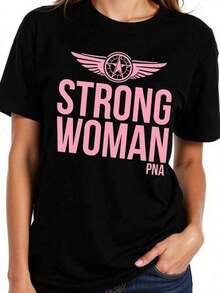ComfortableCamiseta mujer empoderada - Estilo cómodo y casual - Algodón suave y duradero - Perfecta para el día a día - Color negro con estampado rosa - Disponibles tallas S, M, L - Moda fem - Negro - Ver 11