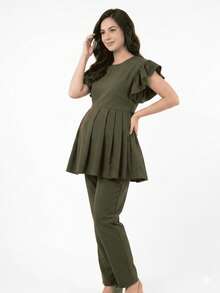 Mabel Dulce Microfiber Surgical Uniform With Ruffle For Maternity And Pregnancy - 軍綠色 - 查看 2
