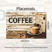 1 pieza Mantel individual de lino con estampado de café, tapete para desayuno, posavasos de café, base para tazón, accesorio de cocina, fácil de limpiar, apto para hogar, restaurante, decoración de comedor, regalo festivo, regalo para amigos, juego de múltiples piezas - Multicolor - Ver 2
