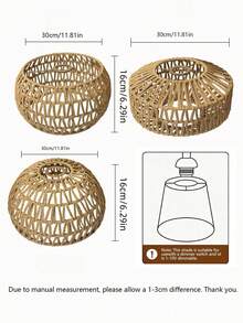 1pc Bohemian Style Rattan Pendant Light Shade, Vintage Ceiling Hanging Woven Round Rattan Lamp Shade, Suitable For Living Room, Kitchen, Island, Cafe Decor - Semicircle - View 10