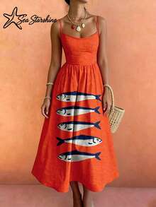 Bộ sưu tập mới Xuân/Hè của Sea Starshine: Đầm maxi dài với họa tiết cá ngộ nghĩnh - Hoàn hảo cho kỳ nghỉ biển và tiệc trà chiều. - trái cam - Xem 4