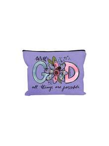 1pc Christian Floral Print Makeup Bag, With God All Things Are Possible Quote Cosmetic Pouch,Available In 6 Colors, Portable Toiletry Organizer For Travel, An Ideal Gift For Back-To-School Season, Christmas, Birthdays, Mother's Day, And Travel Essentials Lovers. - Multicolor - View 14