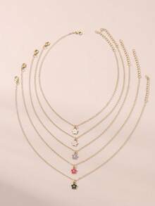 5pcs/Set Girls' Oil Drop Sakura Alloy Necklaces, Suitable For Daily Decoration - Multicolor - View 7