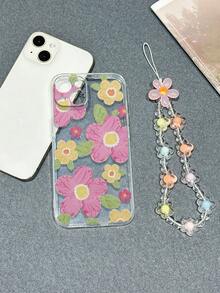 1个花卉手链，透明红色花朵彩绘防震手机壳，兼容 14 Pro Max、13、11、XR、XS、Galaxy S24、A03s、A04、A12、A13、A14、A21s、A22、A23、A24、A32、A33、A34、A51、A52、A53、A54、A71、A72、A73、S20 FE、S21、S22、9、9A、10A、10C、Note 9、Note 10、Note 11、Note 12、12、12C - 彩色 - 查看 4