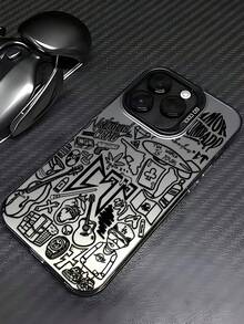 1個黑色啞光IMD彩色雷射雕刻個性化字母&塗鴉圖案手機殼，適用於 16 Pro Max、17/16/15/14 Plus、13/12/11、Air及系列 - 彩色 - 查看 2